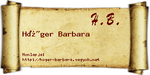 Höger Barbara névjegykártya